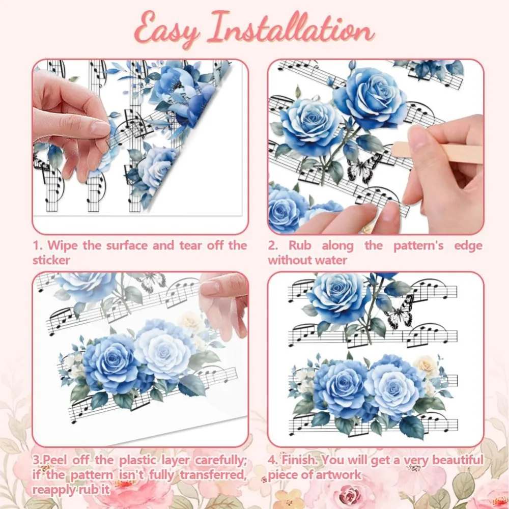 Rub on Transfer Sticker for Furniture Crafts Decor 6"x12" Blue Flowers and Music Notation Drawer Dresser Glass Porcelain Wood
Rub on Transfer Sticker for Furniture Crafts Decor 6"x12" Blue Flowers and Music Notation Drawer Dresser Glass Porcelain Wood