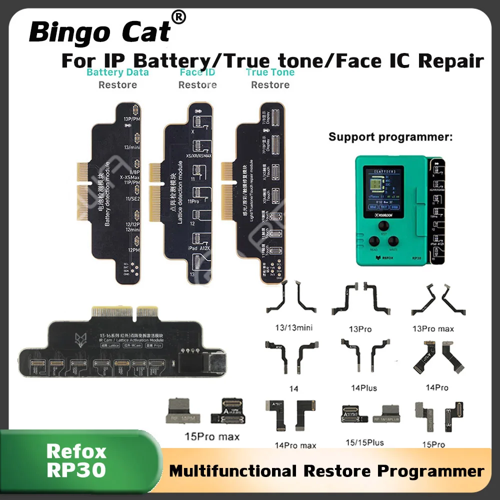 REFOX RP30 Restore Programmer True Tone / Battery / Face ID Dot Projector Detection Module Flex Cable Screen Connect Board
REFOX RP30 Restore Programmer True Tone / Battery / Face ID Dot Projector Detection Module Flex Cable Screen Connect Board