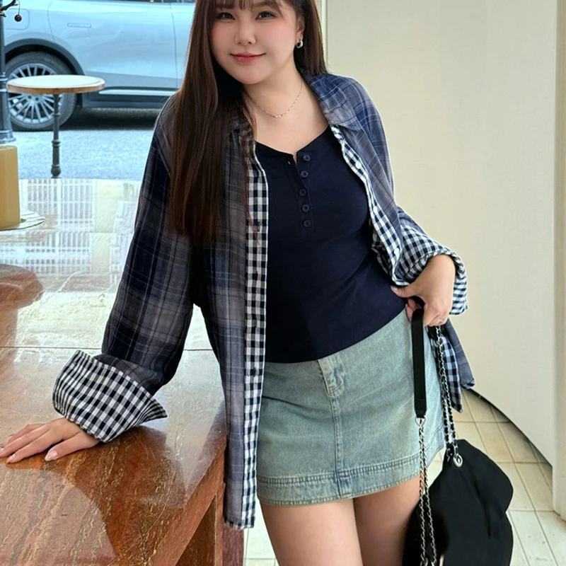 High Quality Plus Size Vintage Blue Grey Plaid Shirt Women Casual Cotton Long Sleeve Sun Protection Loose Blouse 9540
High Quality Plus Size Vintage Blue Grey Plaid Shirt Women Casual Cotton Long Sleeve Sun Protection Loose Blouse 9540