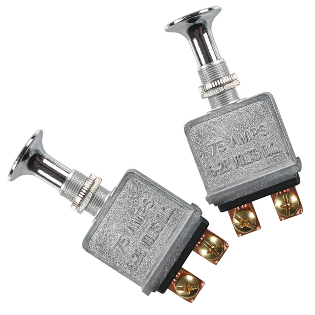 Push Pull Switch 75 Amp 28V DC Die Cast Metal Body Chrome Knob 2 Position On Off for Automotive Marine Aerospace Applications
Push Pull Switch 75 Amp 28V DC Die Cast Metal Body Chrome Knob 2 Position On Off for Automotive Marine Aerospace Applications