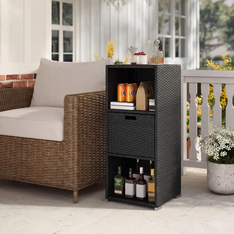 Outdoor Storage Cabinet Patio Wicker Organizer with Drawer-Black
Outdoor Storage Cabinet Patio Wicker Organizer with Drawer-Black
