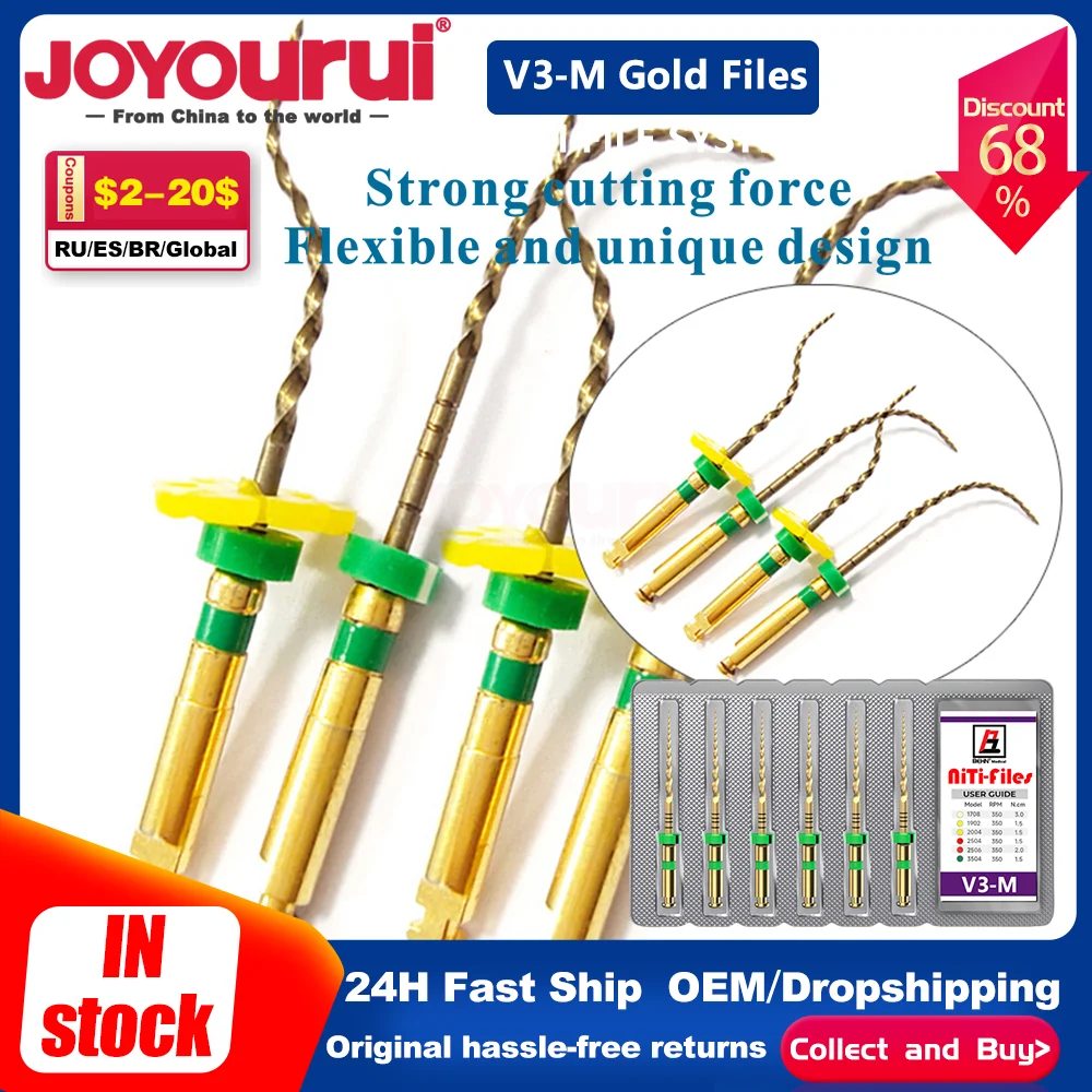 BEHN 6pcs/Box Dental Endodontic Large Taper File Gold Taper NITI Rotary Files Engine Use V3-PRO 25/31mm Dentistry Accessories
BEHN 6pcs/Box Dental Endodontic Large Taper File Gold Taper NITI Rotary Files Engine Use V3-PRO 25/31mm Dentistry Accessories