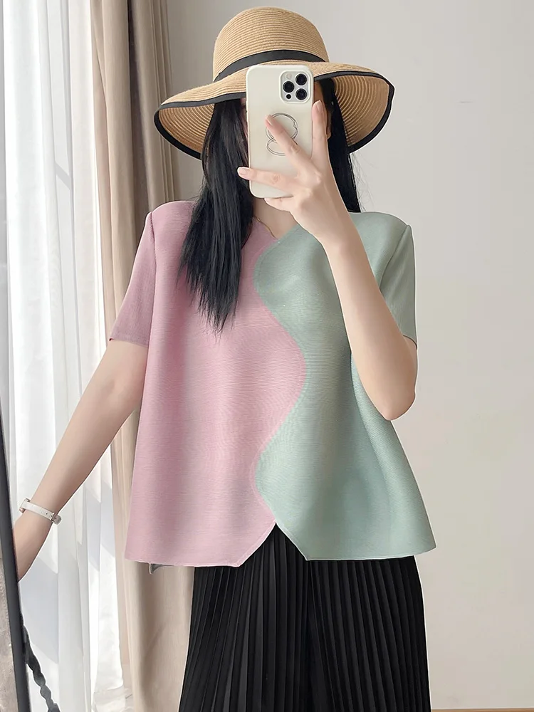 Slimming Effect Loose Fit Color Block Pleated Summer New Style Women's T-shirt Casual Style Polyester Short Sleeve round Neck
Slimming Effect Loose Fit Color Block Pleated Summer New Style Women's T-shirt Casual Style Polyester Short Sleeve round Neck
