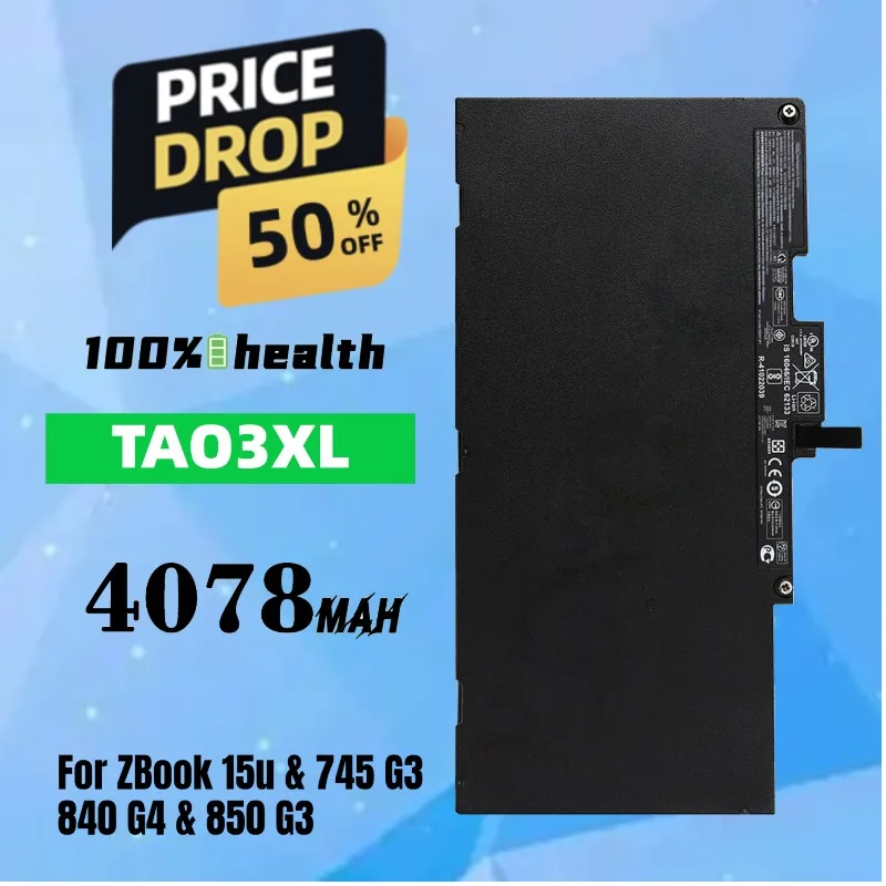 TA03XL 4078mAh Laptop Battery for HP ZBook 15u/745 G3/840 G4/850 G3 Lithium Rechargeable Battery
TA03XL 4078mAh Laptop Battery for HP ZBook 15u/745 G3/840 G4/850 G3 Lithium Rechargeable Battery