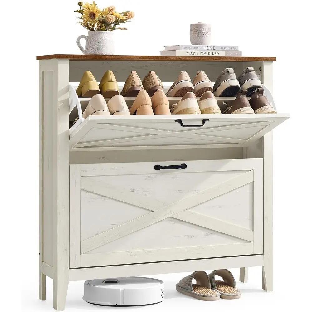 Narrow Rustic White Shoe Cabinet Organizer for 12-16 Pairs, Standing Entryway Storage
Narrow Rustic White Shoe Cabinet Organizer for 12-16 Pairs, Standing Entryway Storage