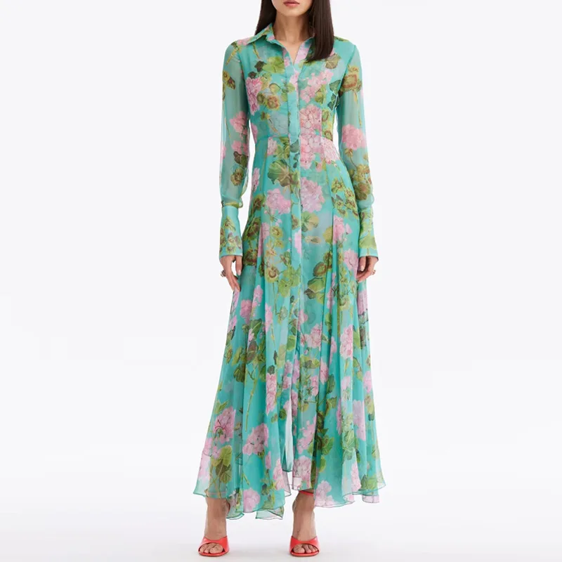 2024 Autumn Fashion New Women's Clothing Lapel Long Sleeved Green Printed Single Breasted Romantic Temperament Long Dress
2024 Autumn Fashion New Women's Clothing Lapel Long Sleeved Green Printed Single Breasted Romantic Temperament Long Dress