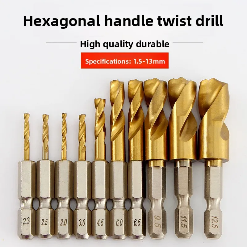 1PCS Titanium coated cobalt Metal drill bit 1.5/2/3/3.2/4/5/6/7/8/10/12/13mm HSS 1/4 Hex Shank Twist Drill Bit For Steel cutting
1PCS Titanium coated cobalt Metal drill bit 1.5/2/3/3.2/4/5/6/7/8/10/12/13mm HSS 1/4 Hex Shank Twist Drill Bit For Steel cutting