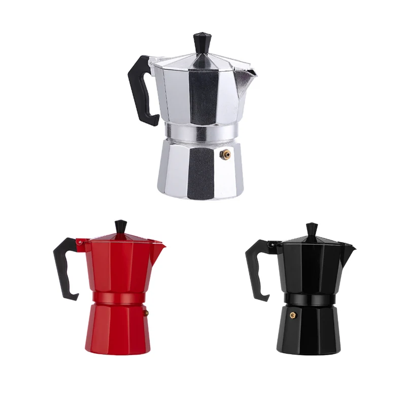 Прямая продажа с фабрики, 3 чашки, черный и красный горшок Мока, кофеварка, плита, эспрессо-машина, алюминиевый кофейник
Прямая продажа с фабрики, 3 чашки, черный и красный горшок Мока, кофеварка, плита, эспрессо-машина, алюминиевый кофейник