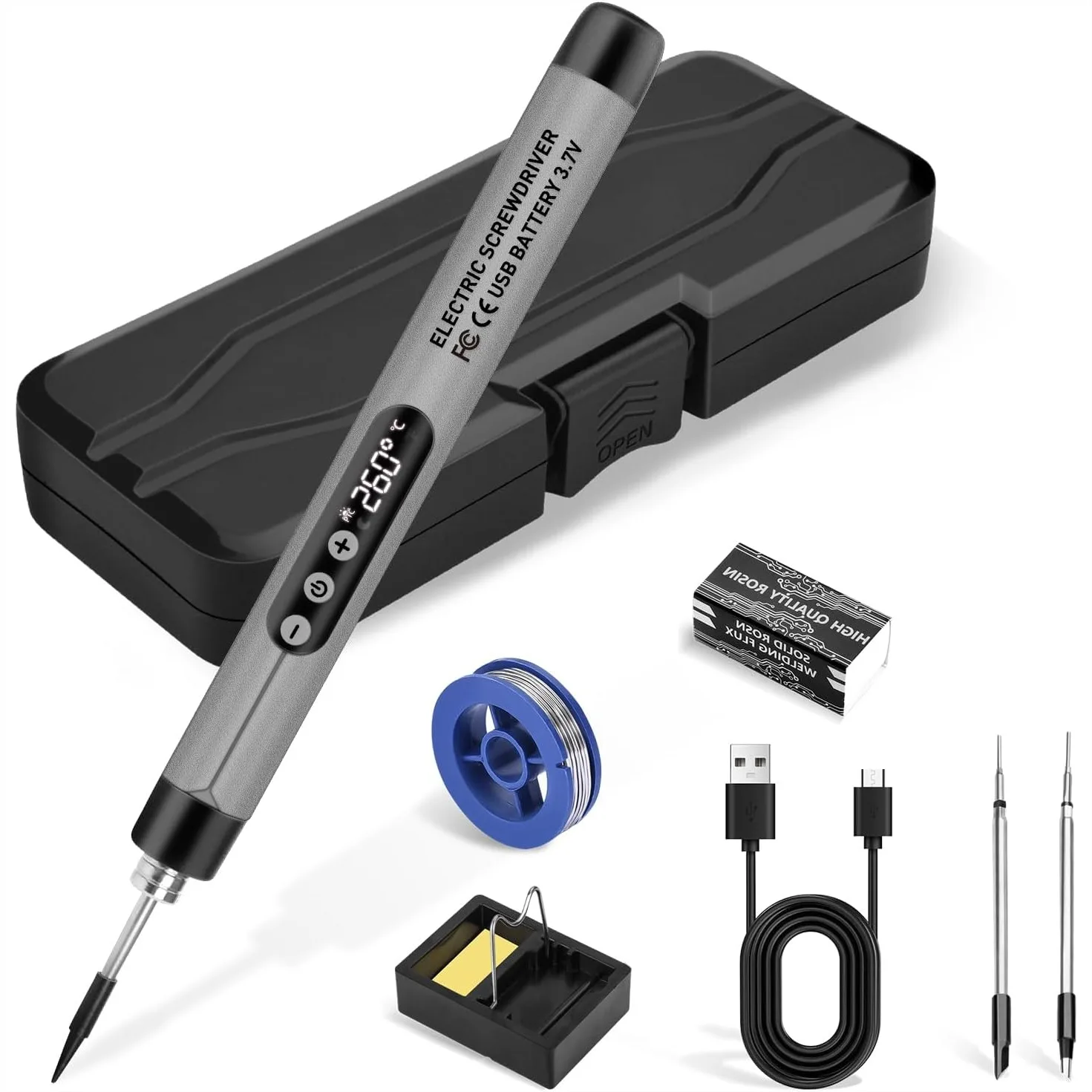 Cordless Soldering Iron Kit, USB Rechargeable Portable with LCD Digital Temperature Control for DIY and Home Repair - Grey
Cordless Soldering Iron Kit, USB Rechargeable Portable with LCD Digital Temperature Control for DIY and Home Repair - Grey
