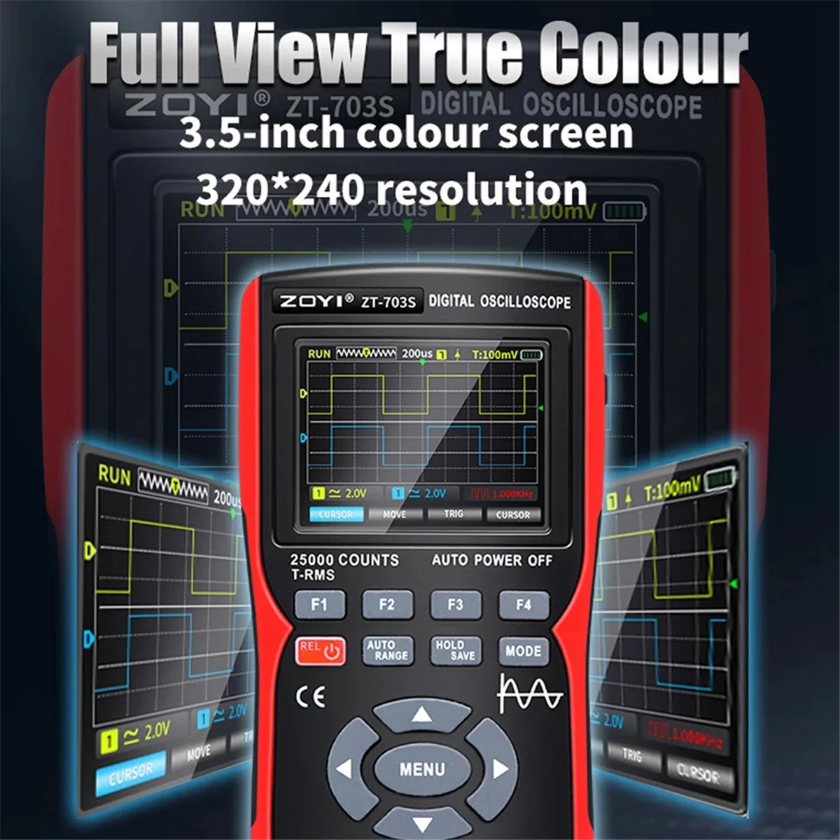 New ZOYI ZT703S 3in1 Digital Oscilloscope Multimeter 50MHz 280MS Rate PC Waveform Data Storage Dual Oscilloscope Generator A
New ZOYI ZT703S 3in1 Digital Oscilloscope Multimeter 50MHz 280MS Rate PC Waveform Data Storage Dual Oscilloscope Generator A