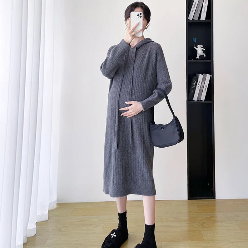 Korean Style Pregnant Woman Knitting Dress Elegant Fashion Maternity Hooded Dress Plus Size Pregnancy Casual Dress Wholesale
Korean Style Pregnant Woman Knitting Dress Elegant Fashion Maternity Hooded Dress Plus Size Pregnancy Casual Dress Wholesale