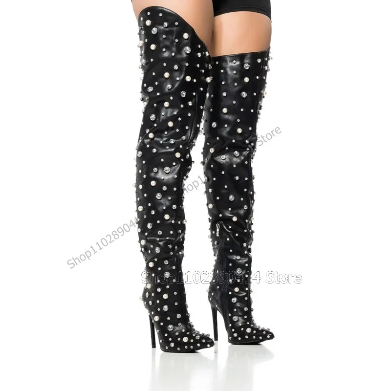 Pearl Crystal Decor Black White Pointed Toe Boots Thigh High Women Shoes Thin High Heels Fashion Runway 2023 Zapatos Para Mujere
Pearl Crystal Decor Black White Pointed Toe Boots Thigh High Women Shoes Thin High Heels Fashion Runway 2023 Zapatos Para Mujere