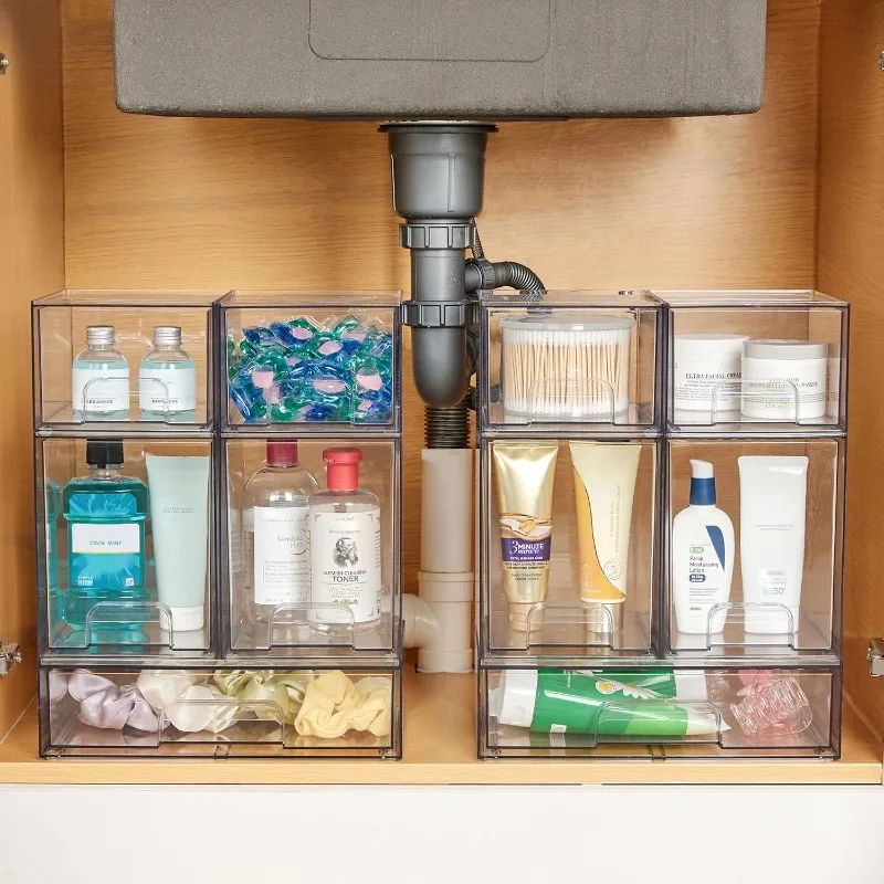 Stackable Storage Drawers Set of 6, Clear Plastic Organizer Bins for Bathroom Supplies, Ideal for Cabinet,Shelf, Pantry
Stackable Storage Drawers Set of 6, Clear Plastic Organizer Bins for Bathroom Supplies, Ideal for Cabinet,Shelf, Pantry