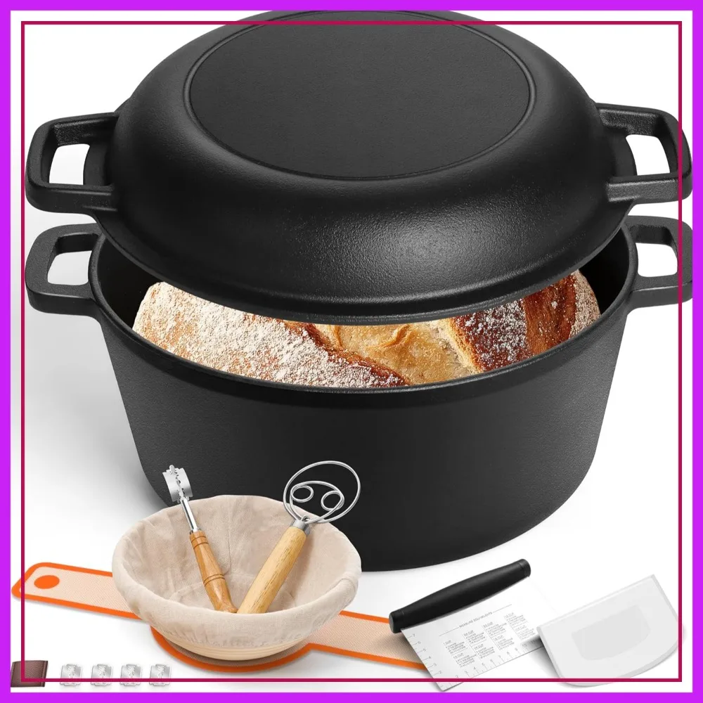 5QT Dutch Oven for Bread Baking, 2-IN-1 Cast Iron Pot with Skillet Lid & Sourdough Starter Kit, Heavy Duty, Rust-Free
5QT Dutch Oven for Bread Baking, 2-IN-1 Cast Iron Pot with Skillet Lid & Sourdough Starter Kit, Heavy Duty, Rust-Free