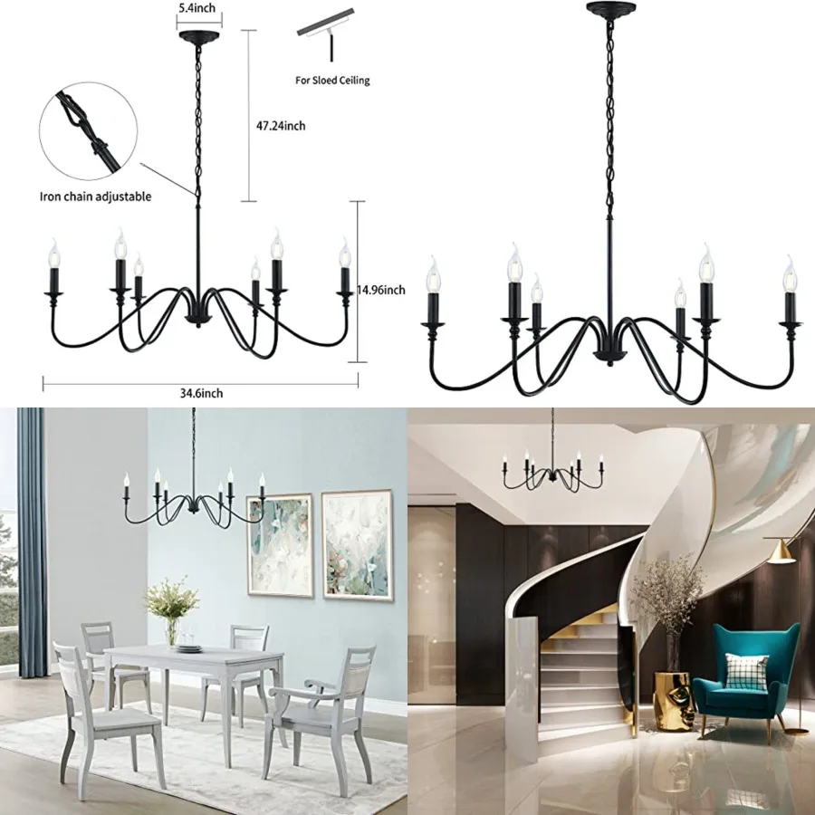 Black Chandelier, 6-Light Rustic Industrial Iron Chandeliers for Dining Room Lighting Fixtures Hanging, Candle Hanging Hallway,
Black Chandelier, 6-Light Rustic Industrial Iron Chandeliers for Dining Room Lighting Fixtures Hanging, Candle Hanging Hallway,