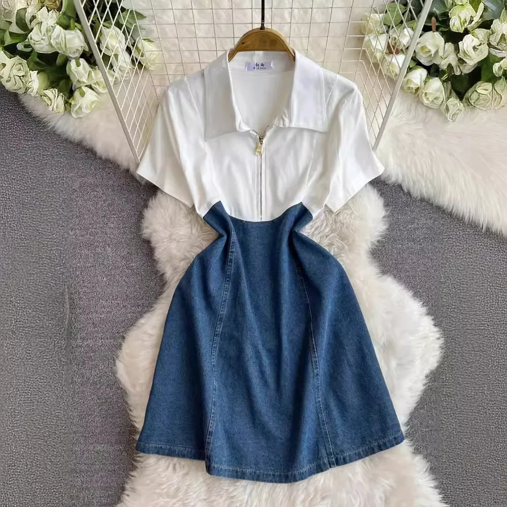 Dress Women Mini Dresses Slim Fit Elegant Denim Polo Neck Short Sleeve Casual Party Casual Zipper High Waist A Line Vestidos
Dress Women Mini Dresses Slim Fit Elegant Denim Polo Neck Short Sleeve Casual Party Casual Zipper High Waist A Line Vestidos
