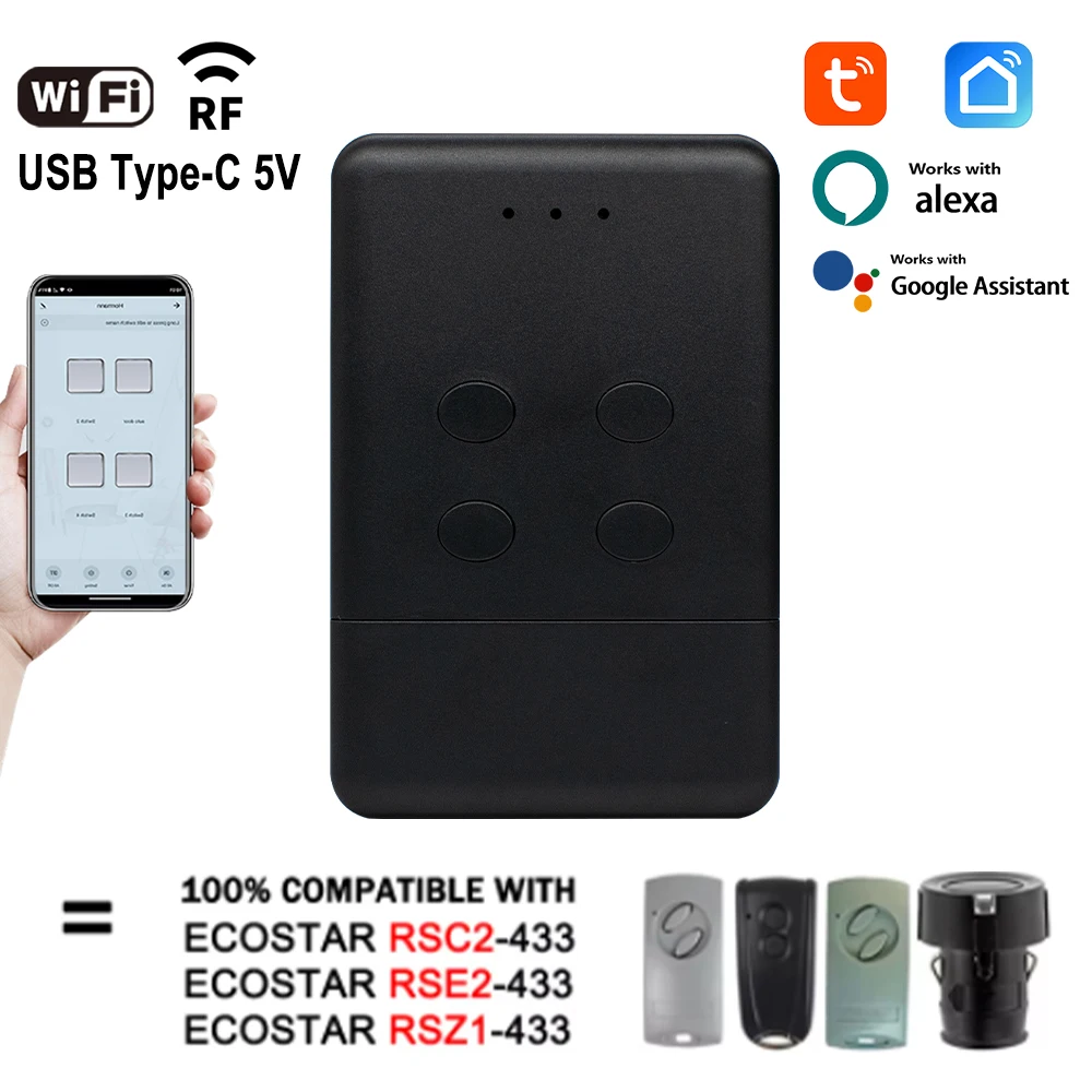 ECOSTAR RSE2 RSC2 RSZ1 Tuya Smart Garage Door Remote Control 433MHz Remote Control RF & Wifi APP Controller 2025 New Products