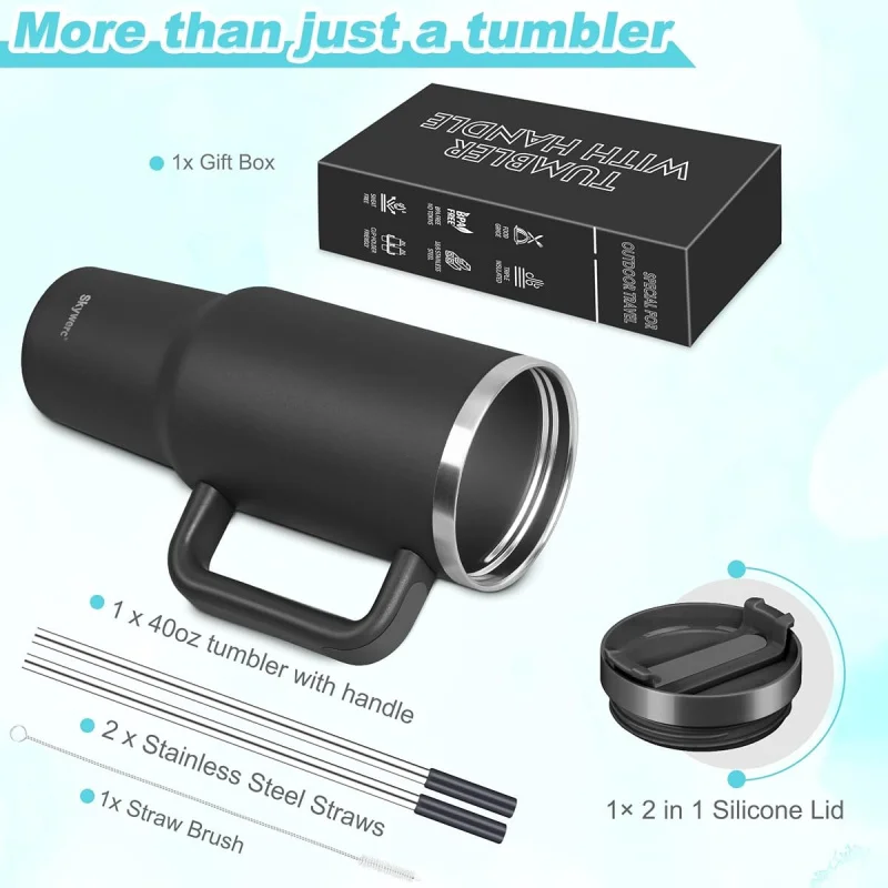 40oz vacuum insulated stainless steel tumbler with handle and straw, double wall leakproof travel mug, 24h cold 8h hot cup
40oz vacuum insulated stainless steel tumbler with handle and straw, double wall leakproof travel mug, 24h cold 8h hot cup