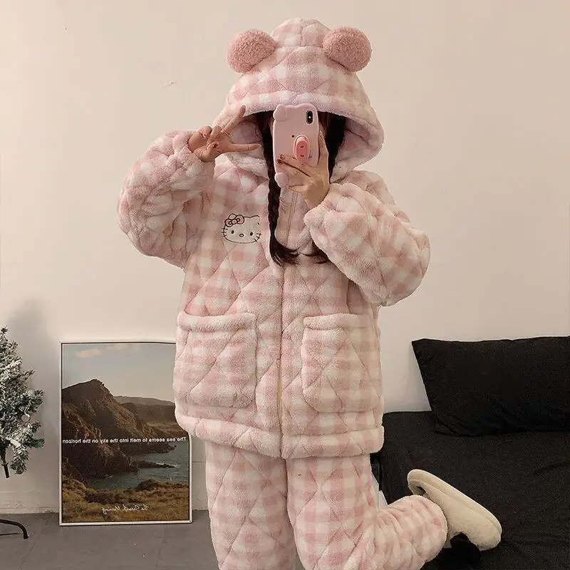 Kitty Winter Coral Pajamas Set Coral Fleece Women Home Wear Cute Fleece Lined Thickened Zipper Wearable Three Layer Padded
Kitty Winter Coral Pajamas Set Coral Fleece Women Home Wear Cute Fleece Lined Thickened Zipper Wearable Three Layer Padded