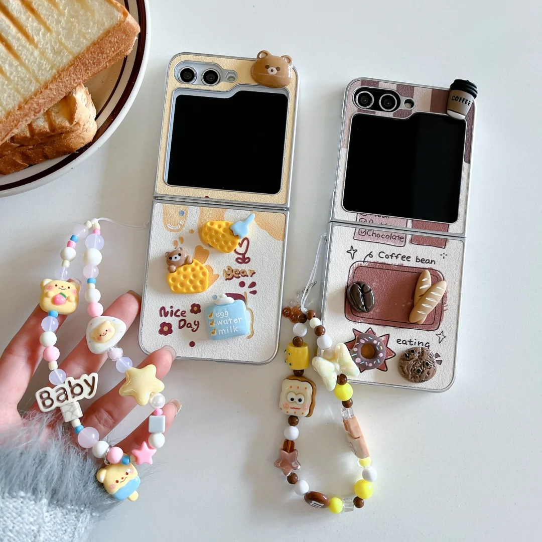 Korean 3D Coffee Bear Bread Phone Case For Samsung Galaxy Z Flip 6 Flip5 Flip4 Flip3 soft Leather Protection Cover with Bracelet
Korean 3D Coffee Bear Bread Phone Case For Samsung Galaxy Z Flip 6 Flip5 Flip4 Flip3 soft Leather Protection Cover with Bracelet