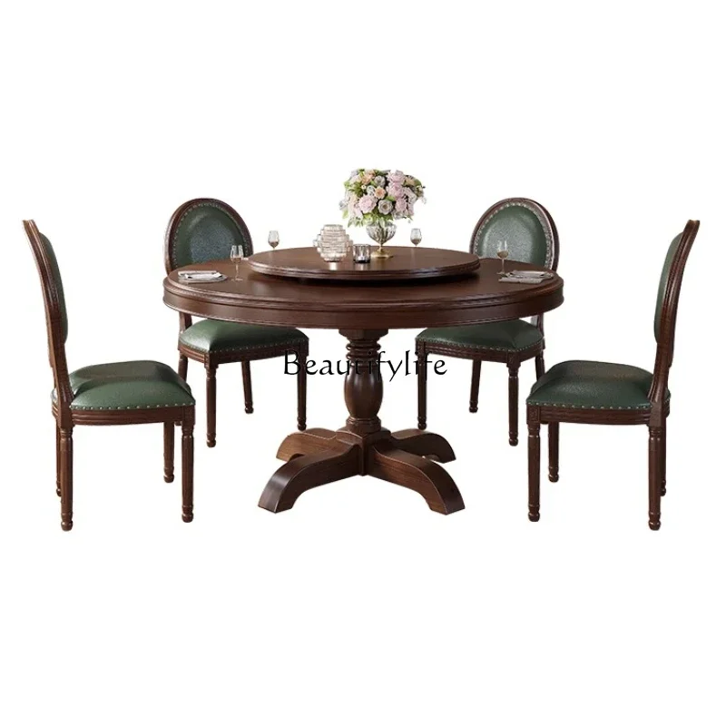ls 04American all solid wood home restaurant round table dining table retro medium and ancient style
ls 04American all solid wood home restaurant round table dining table retro medium and ancient style