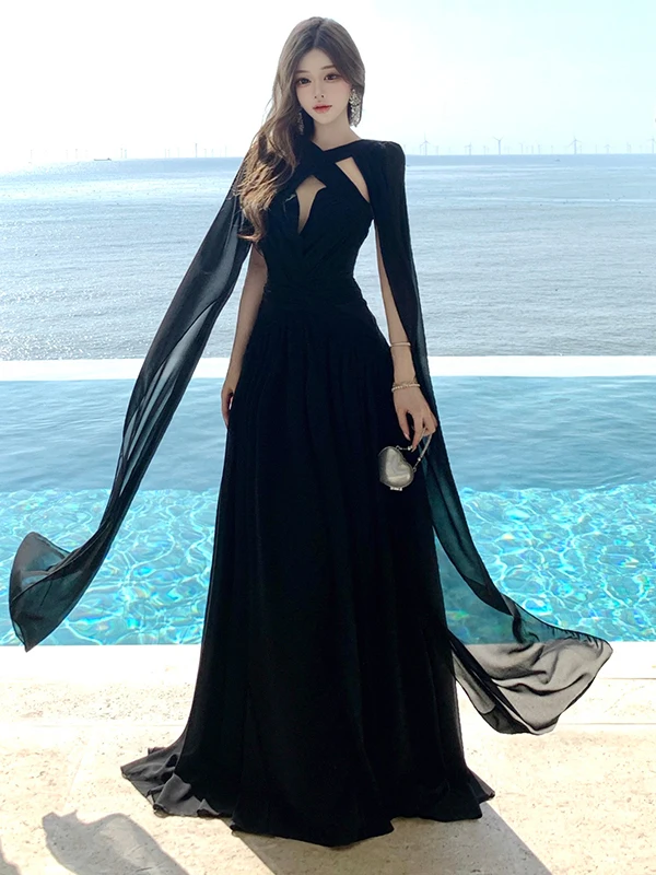 Black Beach Vacation Style Sexy Backless Sash Dress Women's Elegant Evening Gown Long Dress City Commute Casual Wear
Black Beach Vacation Style Sexy Backless Sash Dress Women's Elegant Evening Gown Long Dress City Commute Casual Wear