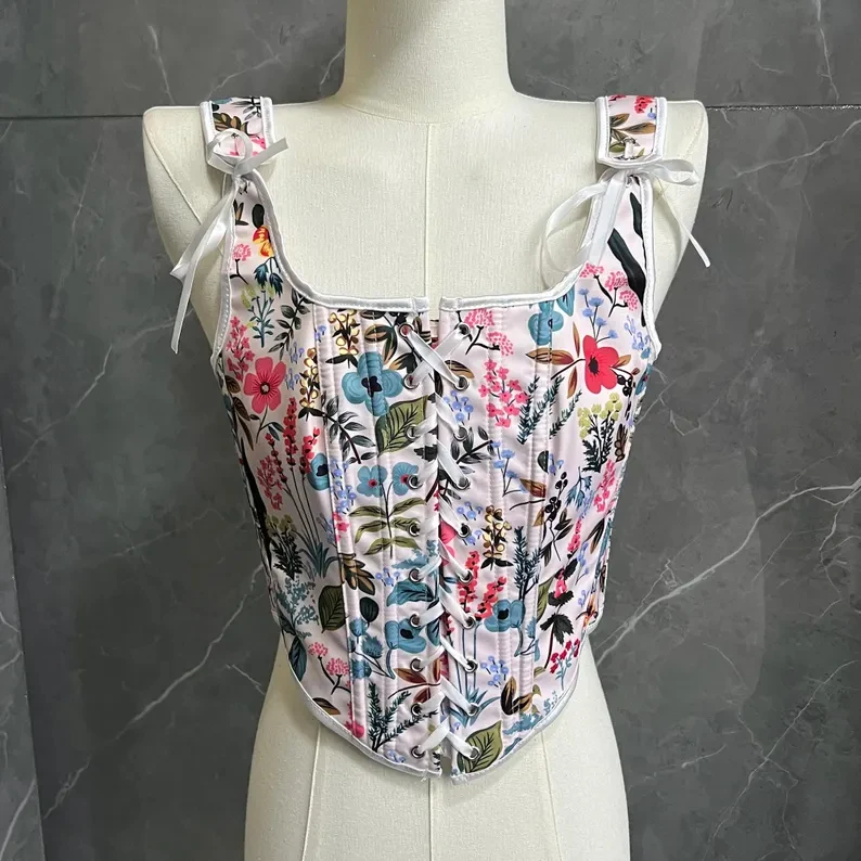 French retro palace corset U-neck leaf print fashionable all-match vest corset Renaissance style corset top 
French retro palace corset U-neck leaf print fashionable all-match vest corset Renaissance style corset top