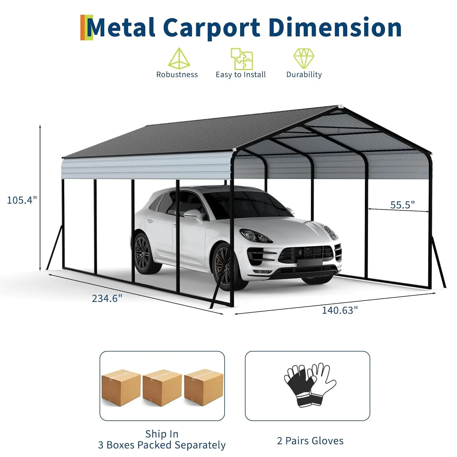 12x20FT All-Weather Steel Carport, Rustproof Galvanized Structure Outdoor Parking Garage for Various Vehicles, Customized
12x20FT All-Weather Steel Carport, Rustproof Galvanized Structure Outdoor Parking Garage for Various Vehicles, Customized