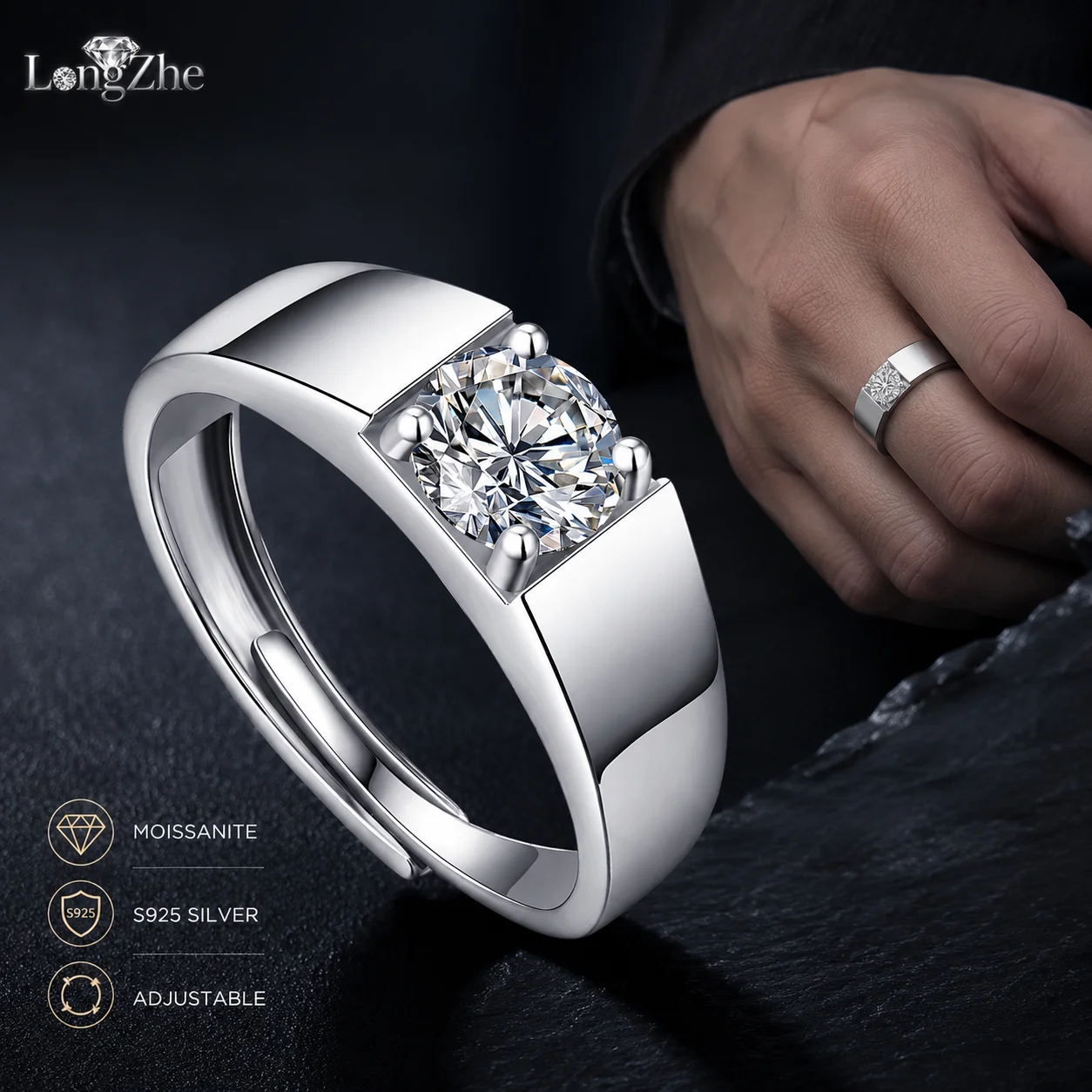 LongZhe Moissanite Ring for Men Rings for Men 925 Sterling Silver Adjustable Open Ring 1CT 6.5mm Fine Jewelry Gift
LongZhe Moissanite Ring for Men Rings for Men 925 Sterling Silver Adjustable Open Ring 1CT 6.5mm Fine Jewelry Gift