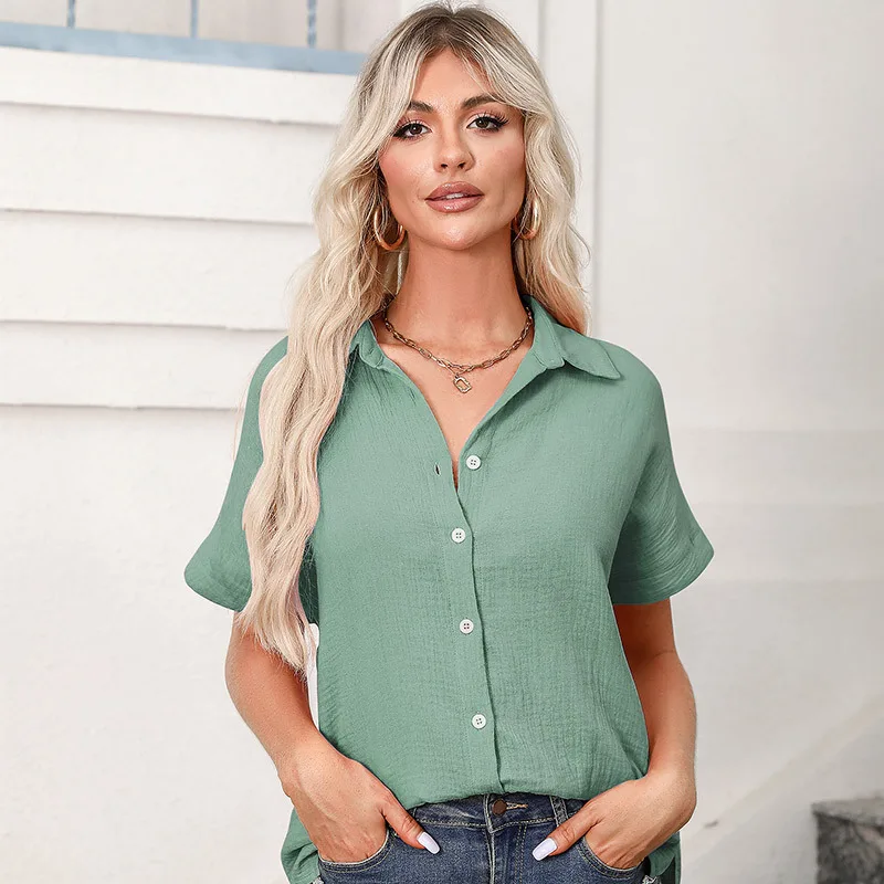 New Fashion Women Shirts 2025 Casual Loose Fit Button Up Blouse Elegant Solid Color Summer Tops
New Fashion Women Shirts 2025 Casual Loose Fit Button Up Blouse Elegant Solid Color Summer Tops