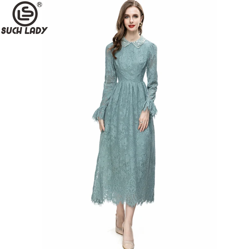 Women's Runway Dresses Pepter Pan Collar Long Sleeves Embroidery High Street Fashion Designer Vestidos
Women's Runway Dresses Pepter Pan Collar Long Sleeves Embroidery High Street Fashion Designer Vestidos
