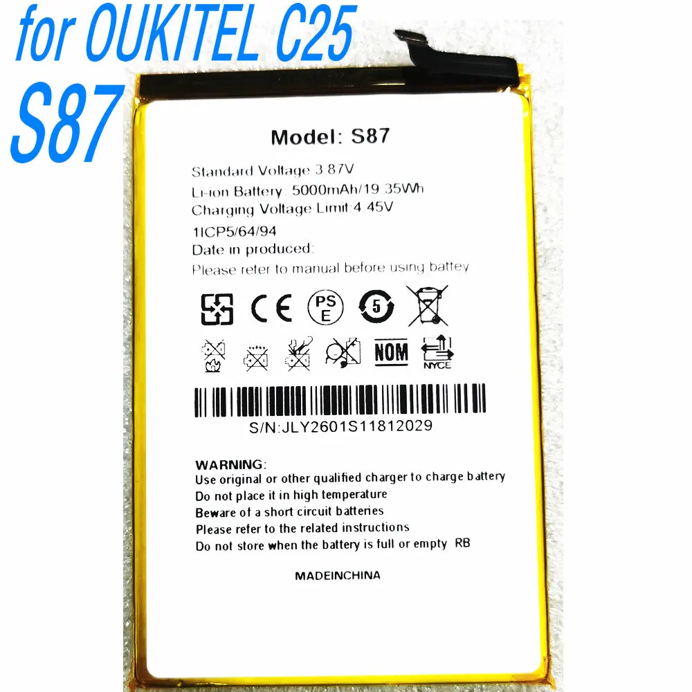 New High Quality S87 Battery for OUKITEL C25 Mobile Phone
New High Quality S87 Battery for OUKITEL C25 Mobile Phone