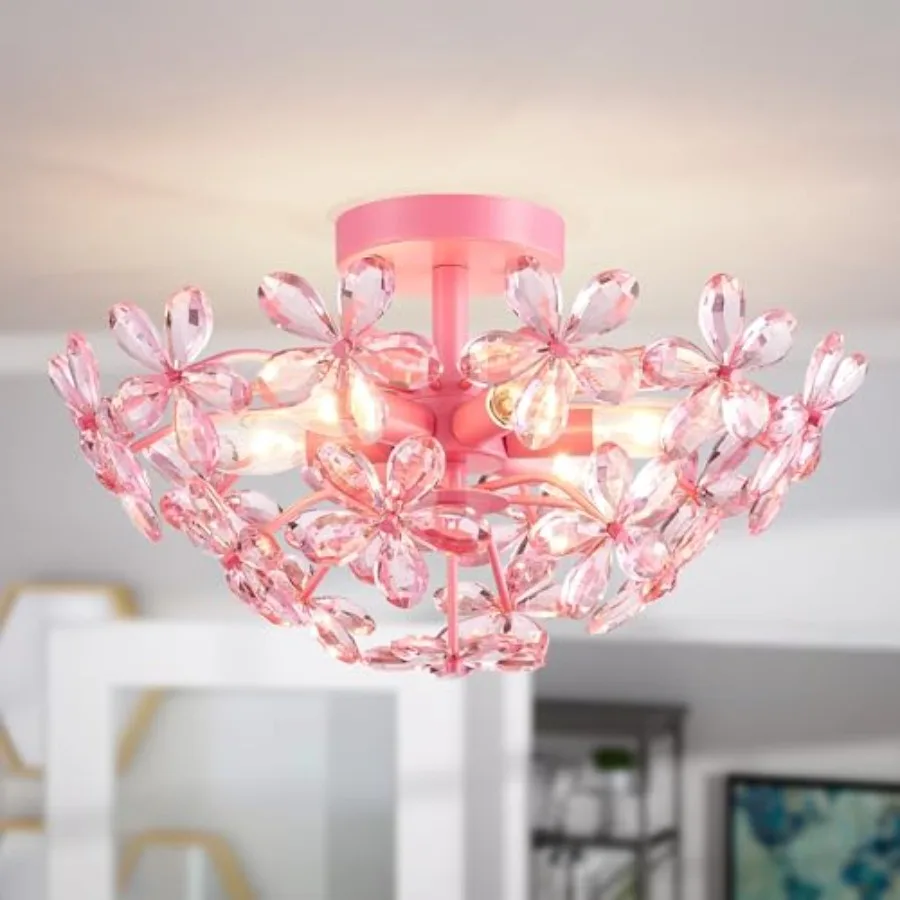 Crystal Chandelier Flushmount Ceiling Light for Bedroom Hallway Bar Kitchen Bathroom, Glass and Metal, Pink, 8.9H x 17.7W, E12
Crystal Chandelier Flushmount Ceiling Light for Bedroom Hallway Bar Kitchen Bathroom, Glass and Metal, Pink, 8.9H x 17.7W, E12