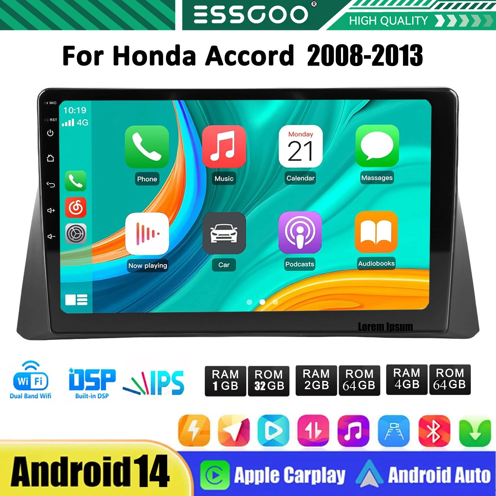 ESSGOO 10 inch for Honda Accord 8th 2008-2013 Car Stereo Radio Carplay/Android Auto Touchscreen Android 14 GPS Navi Wifi BT SWC
ESSGOO 10 inch for Honda Accord 8th 2008-2013 Car Stereo Radio Carplay/Android Auto Touchscreen Android 14 GPS Navi Wifi BT SWC