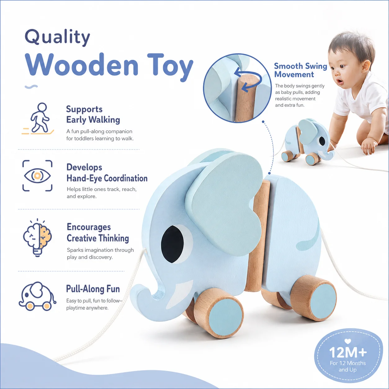 Wooden children's elephant pulling rope cart, towing toys, baby boy, baby girl toddler, children's gifts, early education toys
Wooden children's elephant pulling rope cart, towing toys, baby boy, baby girl toddler, children's gifts, early education toys