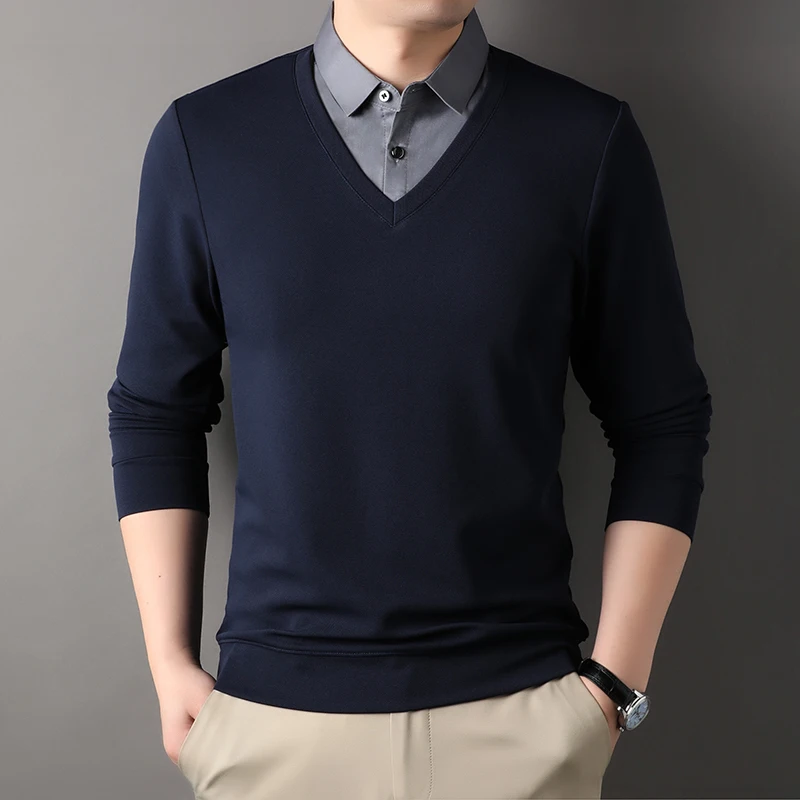 Брендовая элитная мужская рубашка с v-образным вырезом и воротником из двух частей, футболка с длинным рукавом, осенняя новая однотонная простая деловая мужская одежда, топ
Брендовая элитная мужская рубашка с v-образным вырезом и воротником из двух частей, футболка с длинным рукавом, осенняя новая однотонная простая деловая мужская одежда, топ