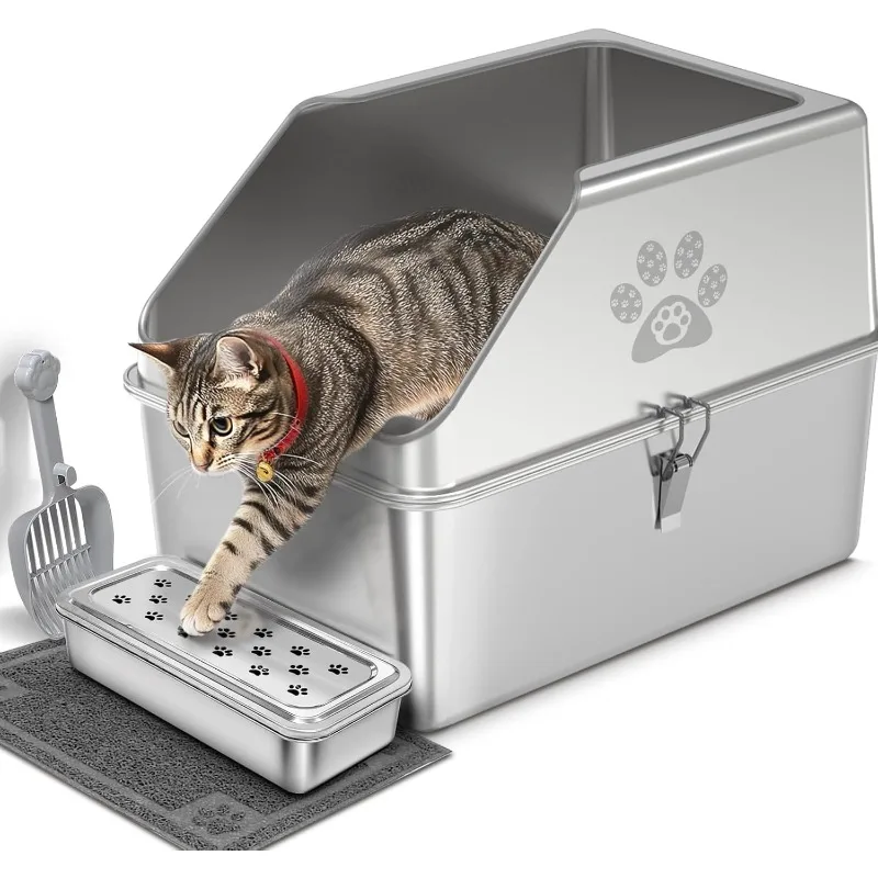 Enclosed Stainless Steel Cat Litter Box with Lid, XL Extra Large Non-Stick Metal Litter Pan for Big Cats, High-Sided Kitten
Enclosed Stainless Steel Cat Litter Box with Lid, XL Extra Large Non-Stick Metal Litter Pan for Big Cats, High-Sided Kitten