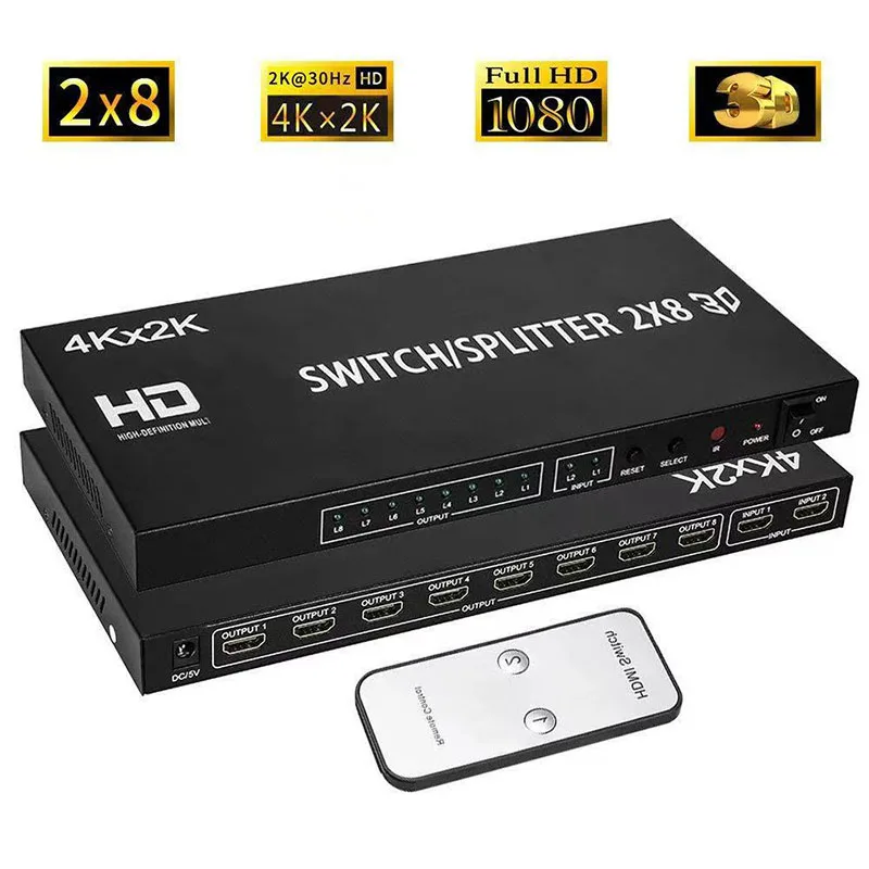 2x8 Switcher 4K for HDMI-compatible 2x4 Splitter 1 to 8 ScreenVideo Selector 2x2 Converter with Remote for HDTV PC Projector
2x8 Switcher 4K for HDMI-compatible 2x4 Splitter 1 to 8 ScreenVideo Selector 2x2 Converter with Remote for HDTV PC Projector