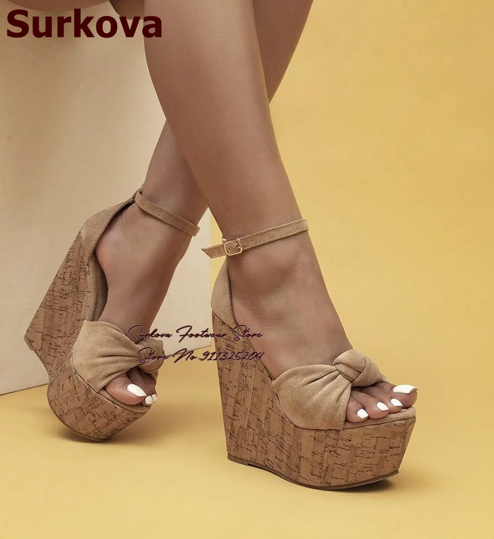 Surkova Wooden Cork Paltform Butterfly-Knot Sandals Wedged Sky High Heels Bowtie Dress Shoes Beige Black Suede Knotted Pumps
Surkova Wooden Cork Paltform Butterfly-Knot Sandals Wedged Sky High Heels Bowtie Dress Shoes Beige Black Suede Knotted Pumps