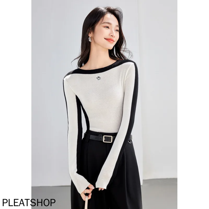 Contrast color split right angle shoulder slim stitching long sleeve round neck bottoming shirt
Contrast color split right angle shoulder slim stitching long sleeve round neck bottoming shirt