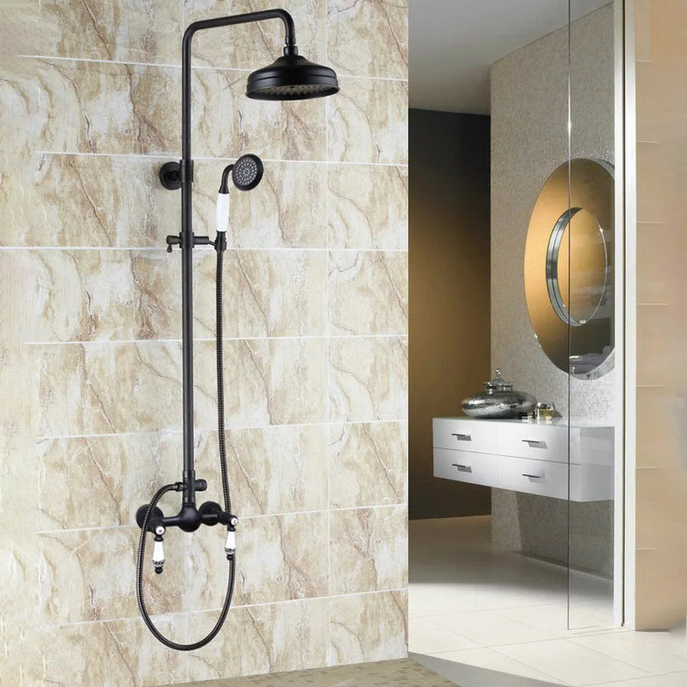 8 in Shower Head Black Brass Bathroom Faucet Set Wall Mounted Rainfall/Handheld Shower Hot And Cold Water Mixer Taps Kit 2rs518
8 in Shower Head Black Brass Bathroom Faucet Set Wall Mounted Rainfall/Handheld Shower Hot And Cold Water Mixer Taps Kit 2rs518