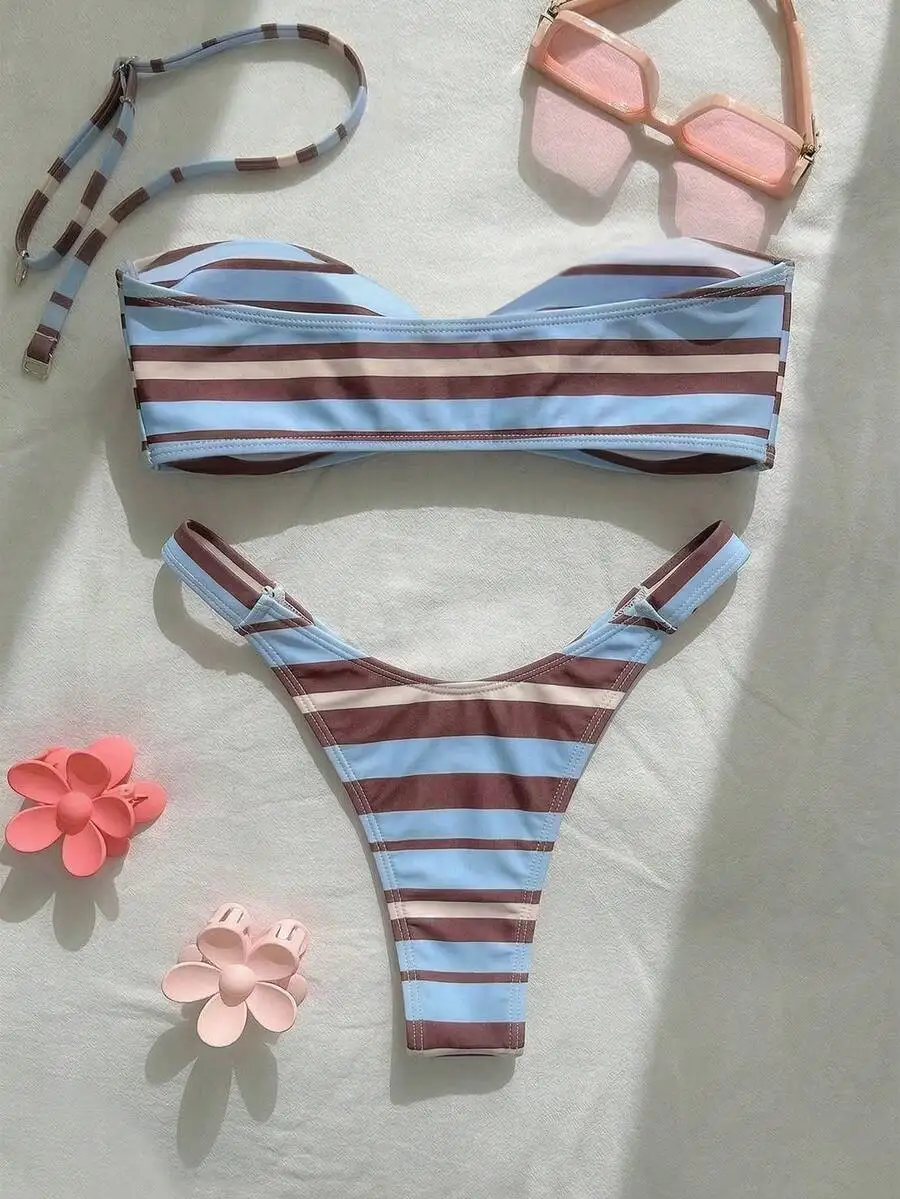Striped Strapless Detachable Bikini Set For Women Beach Swimwear Summer
Striped Strapless Detachable Bikini Set For Women Beach Swimwear Summer