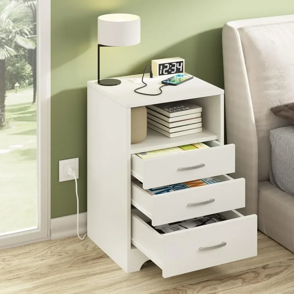 White Nightstand with Charging Station, Modern End Side Table with 3 Drawers, Wooden Cabinet Stand by Sofa, Bedside Tables for
White Nightstand with Charging Station, Modern End Side Table with 3 Drawers, Wooden Cabinet Stand by Sofa, Bedside Tables for