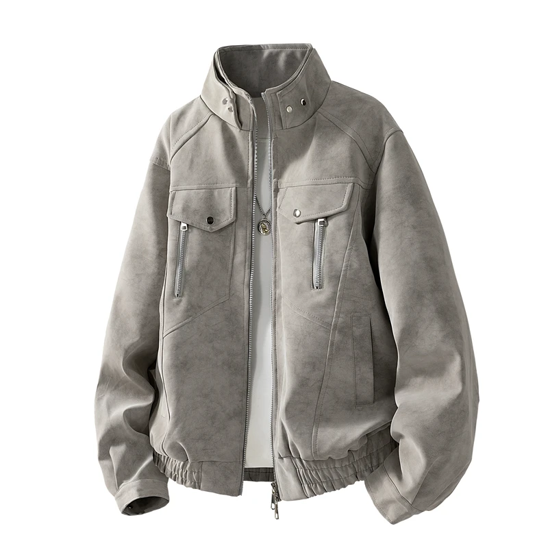 Streetwear Men's Faux Suede Stand-Collar Jacket - Oversized Fit, Contrast Zip Pockets, Edgy & Comfortable for Casual Outings
Streetwear Men's Faux Suede Stand-Collar Jacket - Oversized Fit, Contrast Zip Pockets, Edgy & Comfortable for Casual Outings