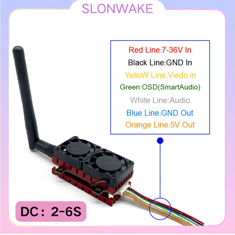 5.8G 48CH 4.2W VTX Video Transmitter 200mW/500mW/1000mW/4200mW adjustable 2-6S build in two cooling fans for RC Parts SLONWAKE
5.8G 48CH 4.2W VTX Video Transmitter 200mW/500mW/1000mW/4200mW adjustable 2-6S build in two cooling fans for RC Parts SLONWAKE