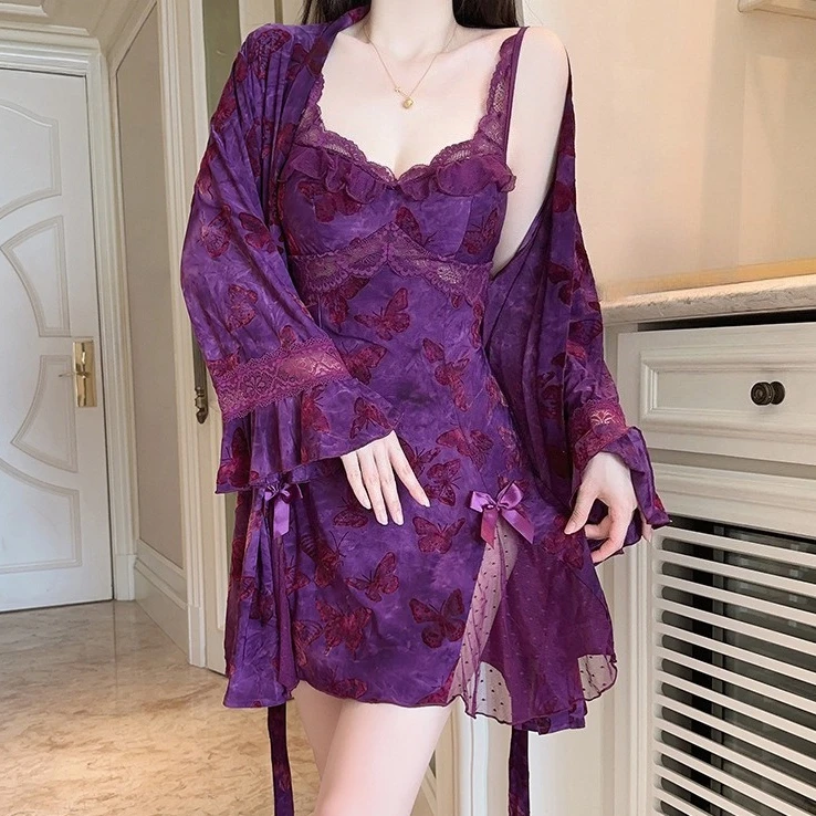 Комплект из 2 предметов: Весенне-осенний халат-кимоно и ночная сорочка из велюра и ледяного шелка, домашний костюм, банный халат, кружевное сетчатое белье для сна и отдыха
Комплект из 2 предметов: Весенне-осенний халат-кимоно и ночная сорочка из велюра и ледяного шелка, домашний костюм, банный халат, кружевное сетчатое белье для сна и отдыха