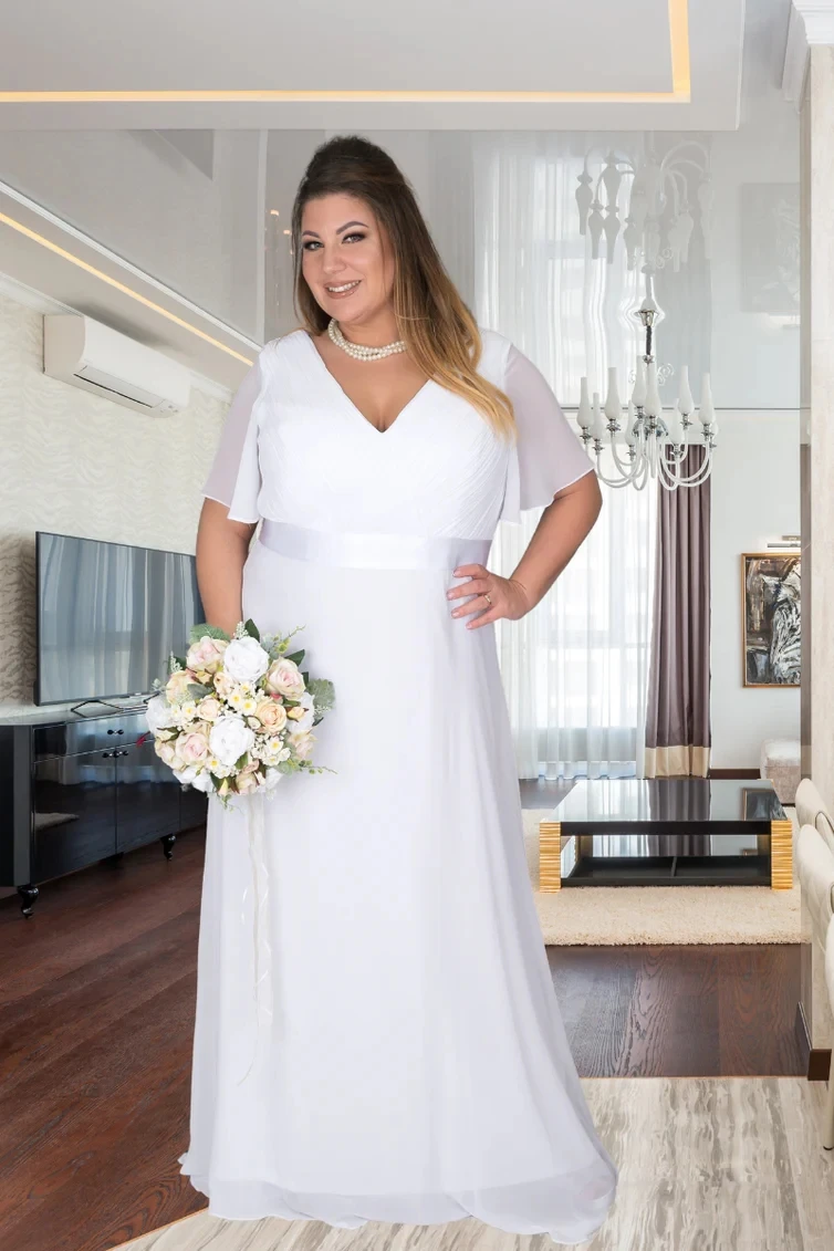 Chiffon Dresses For Prom Dress In Pristine Floor-length Short Sleeves White V-neckline And Sweeping A-line Skirt Zip-up Back
Chiffon Dresses For Prom Dress In Pristine Floor-length Short Sleeves White V-neckline And Sweeping A-line Skirt Zip-up Back