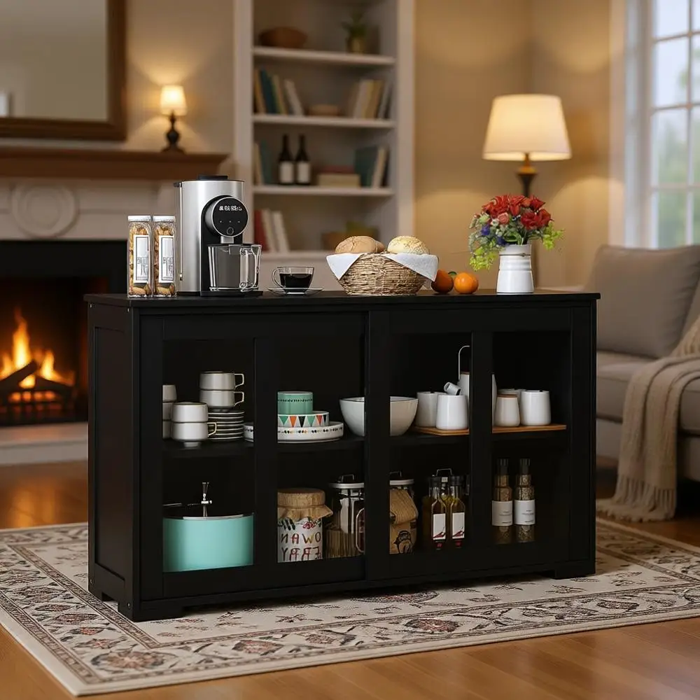 Sliding Door Wooden Buffet Cabinet, Kitchen Storage, Adjustable Shelf Coffee Bar for Living/Dining Rooms (Black, 13 D x 42 W x 2
Sliding Door Wooden Buffet Cabinet, Kitchen Storage, Adjustable Shelf Coffee Bar for Living/Dining Rooms (Black, 13 D x 42 W x 2