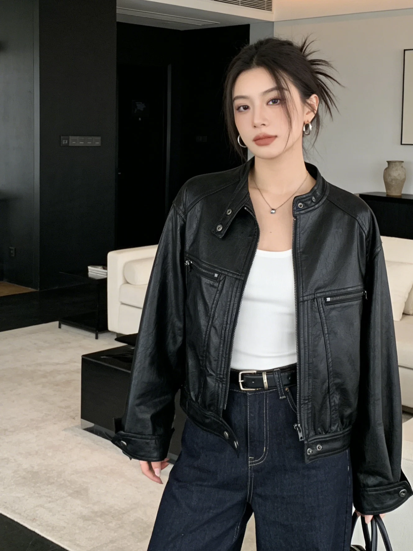 Chic ort Biker Leather Jaet Zipper Design Sweet Cool Retro Sle Women's Faion Korean Spring 2026 Stand Fit Long Sve
Chic ort Biker Leather Jaet Zipper Design Sweet Cool Retro Sle Women's Faion Korean Spring 2026 Stand Fit Long Sve
