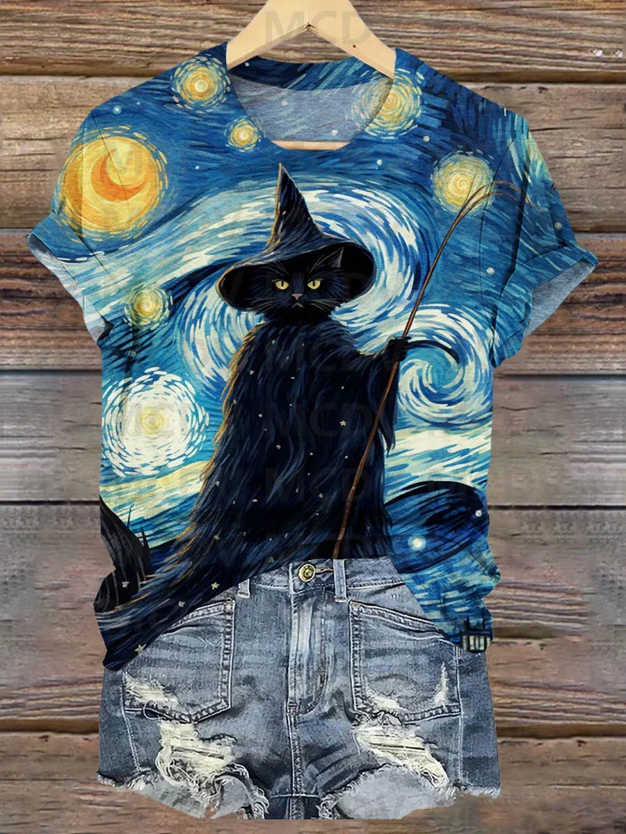 Black Cat Dark Gothic Halloween Art Print T-shirt 3D All Over Printed Women's T Shirts
Black Cat Dark Gothic Halloween Art Print T-shirt 3D All Over Printed Women's T Shirts